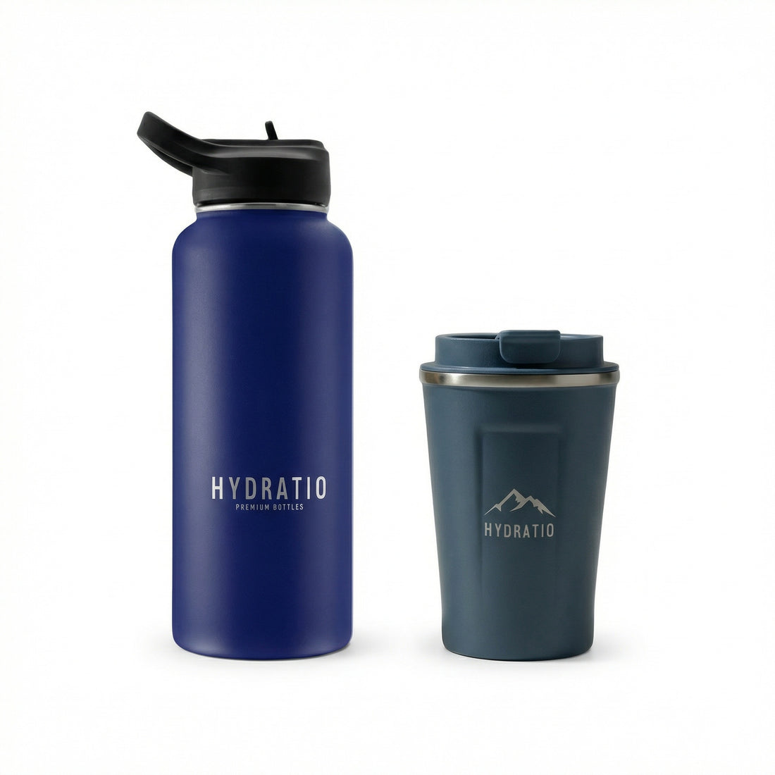 Hydratio Navy Bundle - marineblauwe thermosfles en thermosmok vaderdag cadeauset