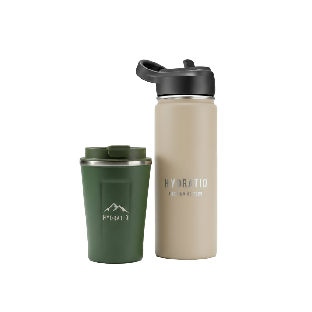Hydratio Sahara Bundle - beige thermosfles en thermosmok unisex aardetint cadeauset