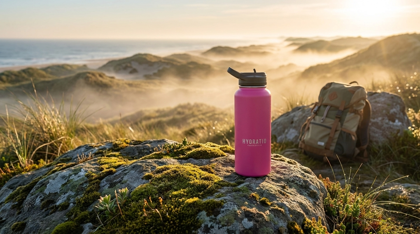 Hydratio Essence 1L thermosfles tijdens wandeling in de duinen