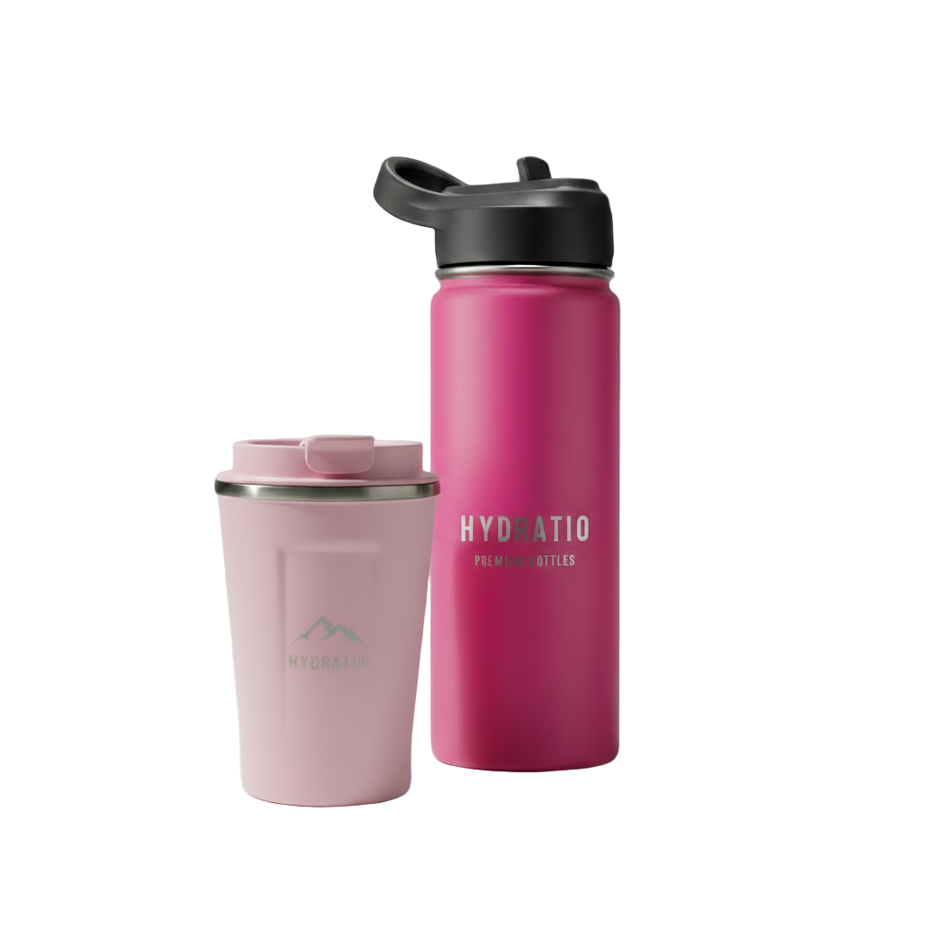 Hydratio Rose Routine Bundle - roze thermosfles en mok moederdag cadeauset voor haar