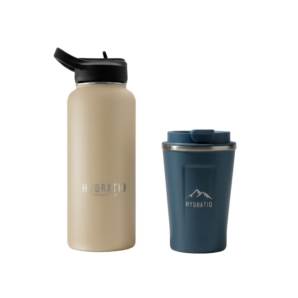 Hydratio Ocean Dune Bundle - blauwe en groene thermosfles en mok zomercadeau