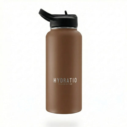 Hydratio Essence thermosfles 1L Timber Brown - bruine 1 liter RVS drinkfles voor hiking