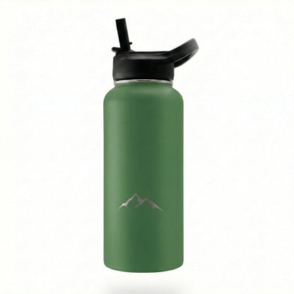 Hydratio Essence 1L Emerald Green in hiking backpack – duurzame thermosfles voor wandelen