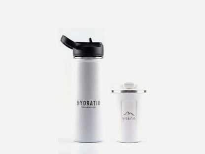 Poolwit Duo: Hydratio Essence thermosfles 0,5L in Arctic White naast Eluna thermosmok 350ml in Arctic White
