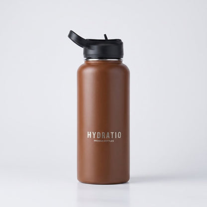 Hydratio Essence thermosfles 1L in Timber Brown, dubbelwandig RVS