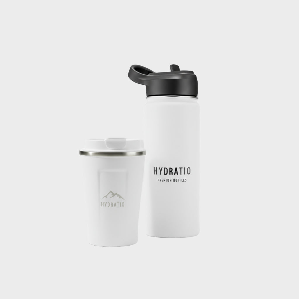Hydratio Mindful Morning Bundle - witte thermosfles en thermosmok minimalistische ochtendset