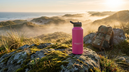 Hydratio Essence 1L thermosfles tijdens wandeling in de duinen