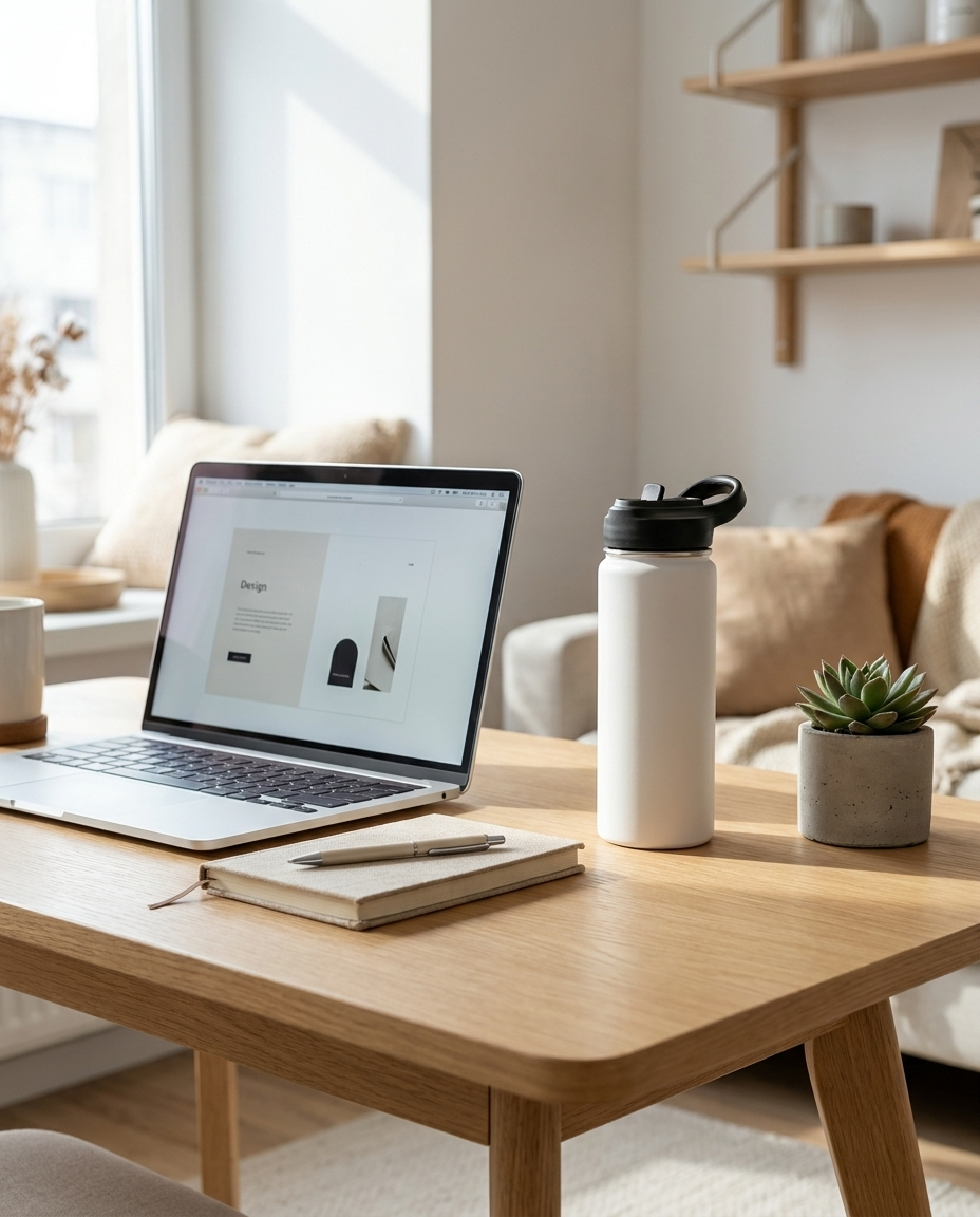 Hydratio Essence 0,5L thermosfles op bureau in home office