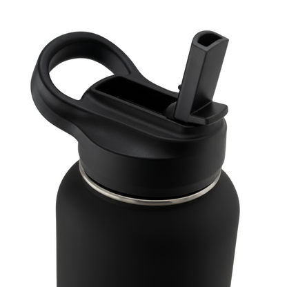 Zijaanzicht Hydratio Essence 1L Midnight Black - slank cilinderontwerp voor rugzak